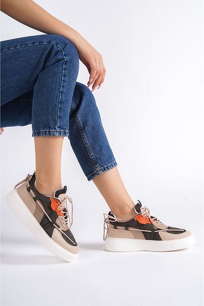 BESKAR Zoes Nude Suede Πράσινα Λεπτομερή Lace Up Sneakers