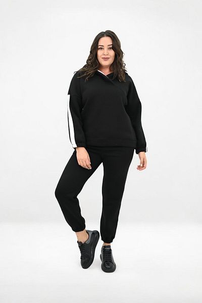 Koza Butik Дамски спортен костюм с качулка и странични райета, размер Plus Size, 8151-25