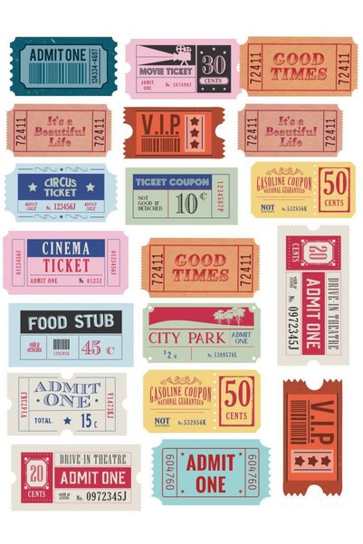 ANSHA CRAFTS Vintage Scrapbook Ticket 4-Piece Sticker Set - Bullet Journal - Agenda - Planner - Notebook-Laptop-Tablet