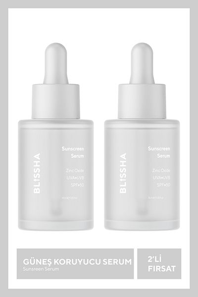 blissha 2 Pack Sunscreen Spf+50 Moisturizing under Makeup Serum 30 ml (Uva+Uvb+Zinc Oxide)