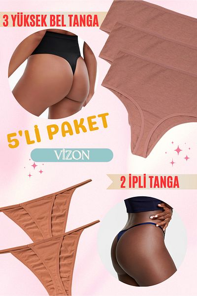 red iç giyim High Waist Strap Cotton Thong 5 Pack - Soft, Stretchy, and Lycra