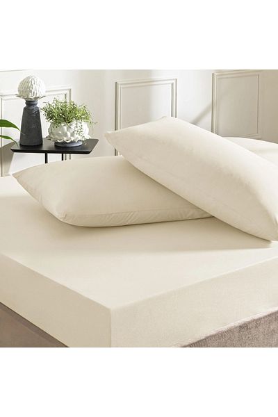 Taç Ecru Color - 120X200 cm Cotton Elastic Caesar Set - Crown Ranforce