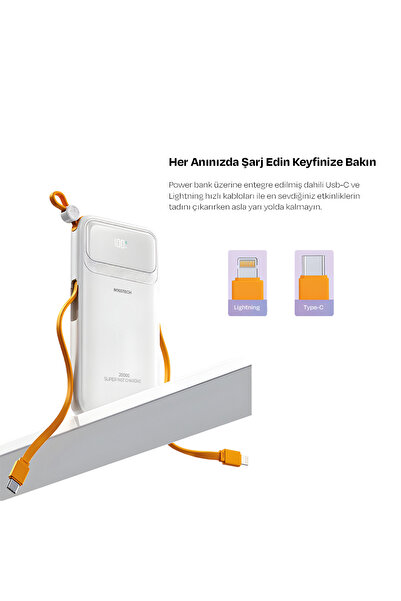 ROSSTECH Rs-500 20.000mah 22.5W PD Powerbank Dijital Ekranlı 6 Portlu Dahili Çift Kablolu