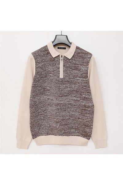 Dio Rise Men's Polo Neck Long Sleeve Knitwear - 180817   - Bone - Milk Coffee