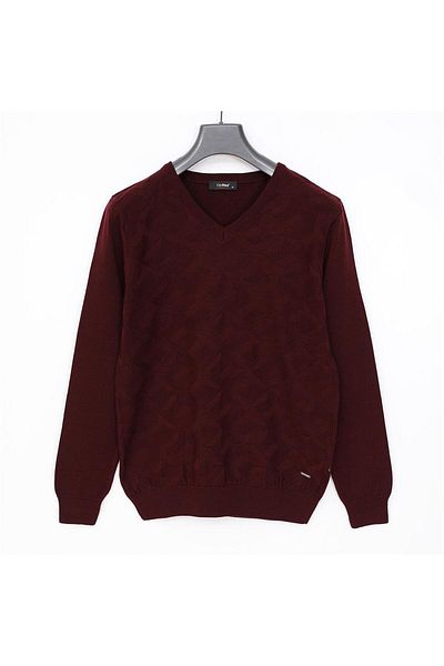 Dio Rise Men's Long Sleeve V-Neck Knitwear Sweater - 189055   - Dark Burgundy