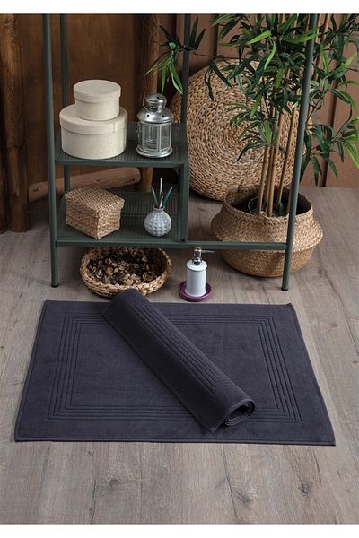 Sevim 2-Piece Anthracite Towel Set - 100% Cotton 50X70 cm Striped and Framed Foot Towel