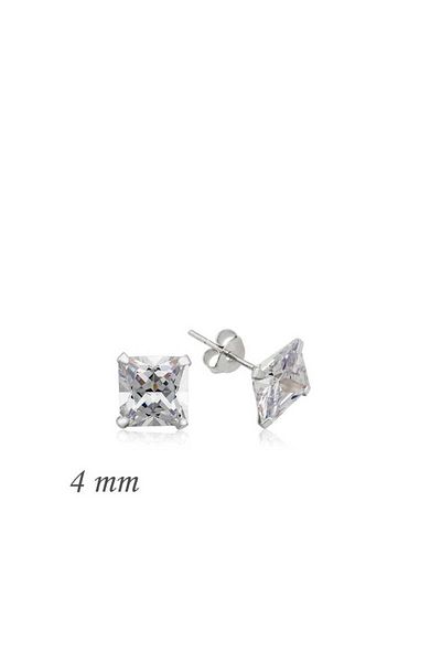 Skygo 4 mm Silver Square Zircon Earrings - Single Stone
