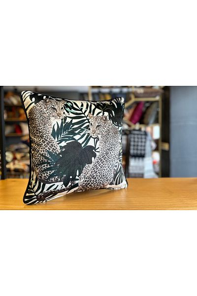 Fabricland Κρεμ-μαύρο Exclusive Leopard Pattern 43x43 Κάλυμμα μαξιλαριού