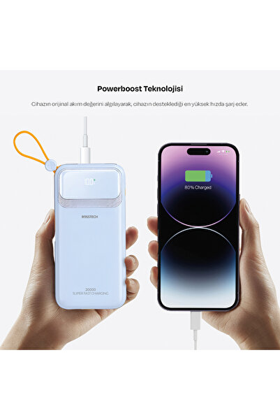 ROSSTECH Rs-500 20.000mah 22.5W PD Powerbank Dijital Ekranlı 6 Portlu Dahili Çift Kablolu