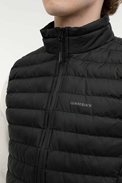 lumberjack Erkek Dik Yaka Tam Fermuarlı Yelek MLBRTVEST Siyah