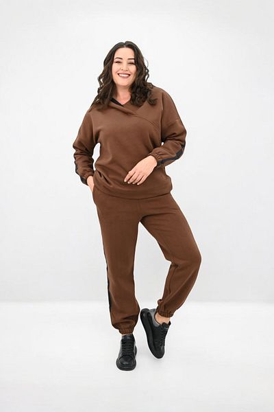 Koza Butik Γυναικείο Σετ Φούτερ με Λεπτομέρεια Πλαϊνής Ρίγας Plus Size 8151-25