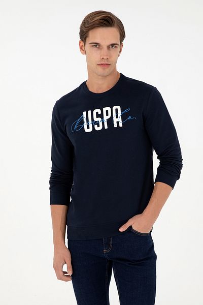 U.S. Polo Assn. Мъжки тъмносин суичър с щампа с кръгло деколте 50293407 -Vr033