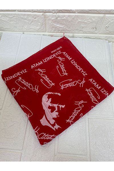 sema aksesuar Ataturk Signed Red Cotton Scarf - Unisex Bandana - 23 April, 29 October, 19 May