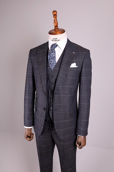 Kadir Büyükkaya Swallow Collar Men's Suit with Vest-Ka1002-0014