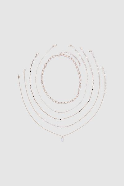 Stradivarius Set of 5 pink stone charm necklaces