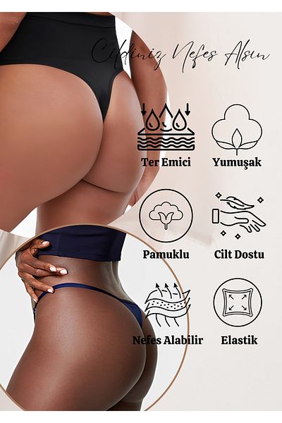 red iç giyim High Waist Strap Cotton Thong 5 Pack - Soft, Stretchy, and Lycra