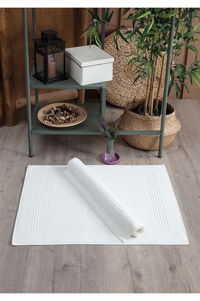 Sevim Ecru Foot Towel Set of 2 - 100% Cotton Thick and Soft Floor Mat Set - 50X70Cm