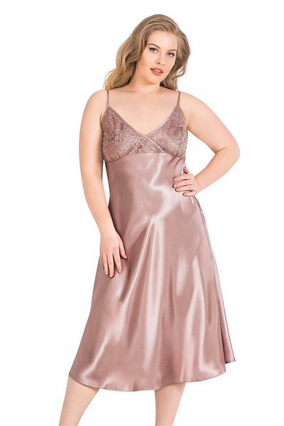 Motto10 butik Plus Size Mink Long Satin Nightgown