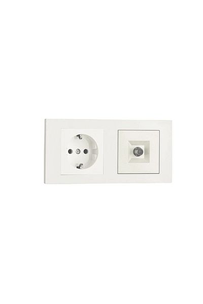 OVİVO Ovivo Grano White Set of 2 Grounded Socket and F Connector Satellite Socket Set