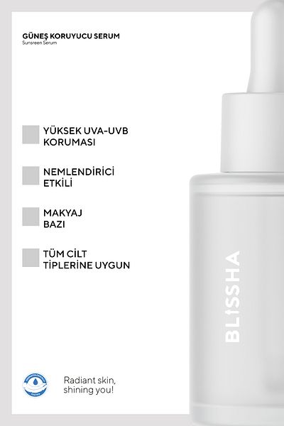 blissha 2 Pack Sunscreen Spf+50 Moisturizing under Makeup Serum 30 ml (Uva+Uvb+Zinc Oxide)