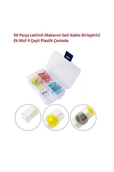 Hatfon Elektronik 50 Parça Lehimli Makaron Seti Kablo Birleştirici Ek Muf 4 Çeşit Plastik Çantada