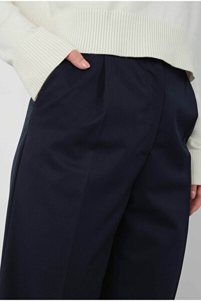 HEQA Брюки з високою талією і складками, темно-сині