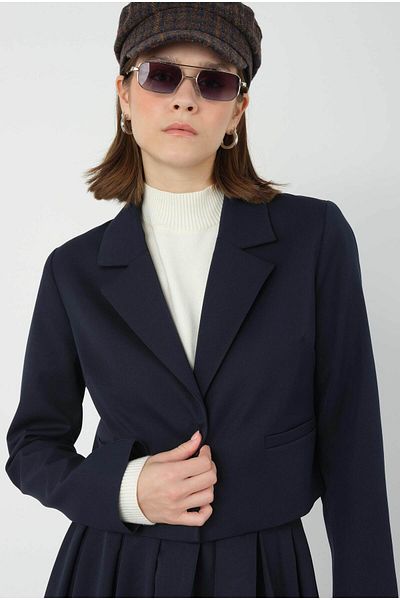 HEQA Jachetă Blazer Crop Bleumarin închis