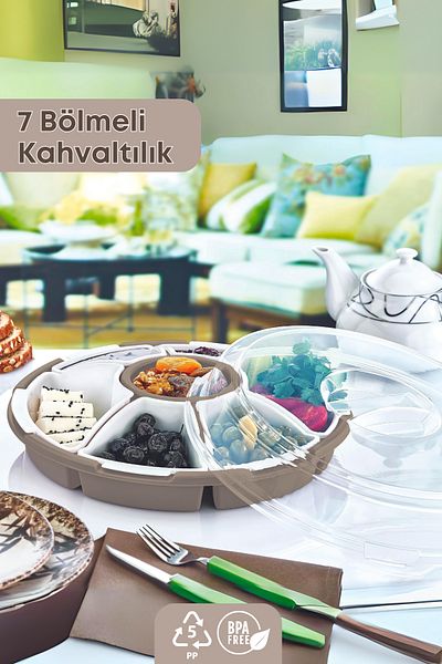GRİMOR Life 7 Compartment Multi-Purpose Plastic Breakfast and Snack Bowl Set Beige Color-Picnic Set