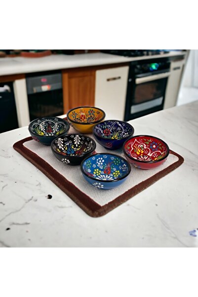 Butik Kase 6'lı Set Mutfak Eşyası 8cm Kabartma Desen Seramik Çini Set %100 El...