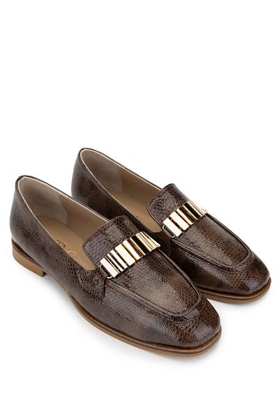 Tamer Tanca Women's Genuine Leather Brown Loafer Shoes