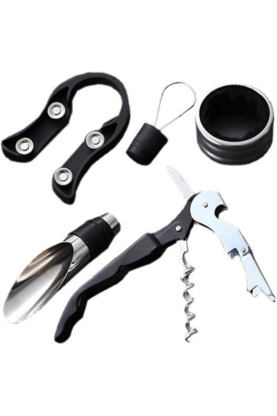 Kitchen Design Lab Şarap Açacağı 5 Parçalı Set, Tirbuşon, Damlama Halkası, Şa...