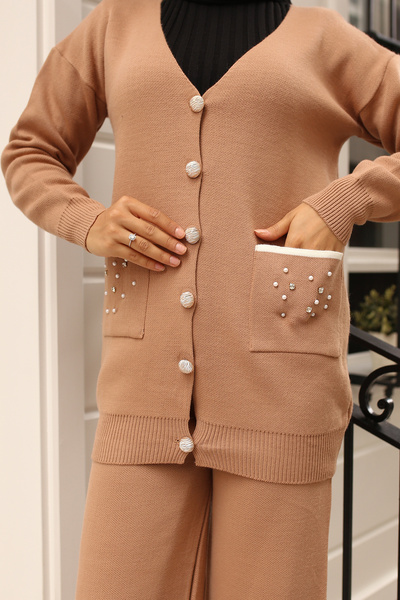 benguen Mink Knitwear Set - 4066 Model, Pocket Stone Detailed