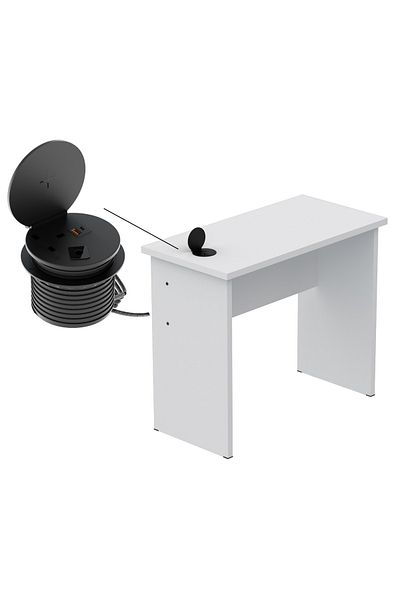 Mahmayi Limited Edition Modern Executive Study Desks With Round Desktop Power Module - White