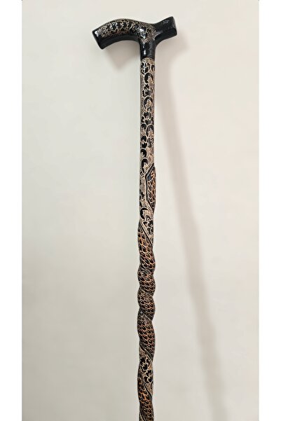 AHŞAPCİTY Özel Devrek Bastonu Özel işlemeli ve Kabartmalı (Kızılcık Ağacı)