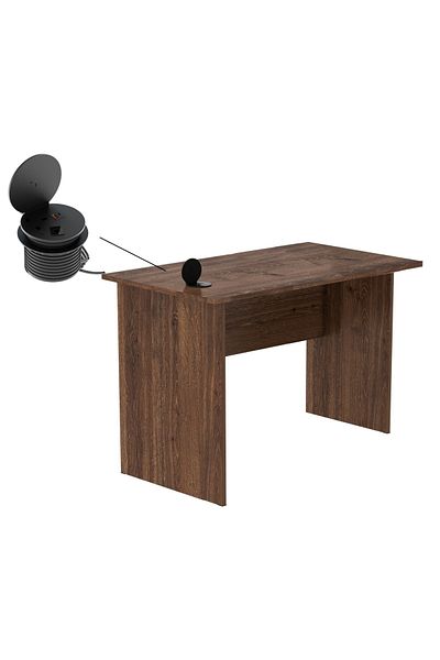 Mahmayi Modern Writing Study Table With Round Desktop Power Module - Brown