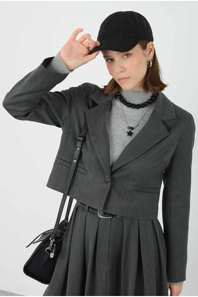 HEQA Jachetă antracit Crop Blazer