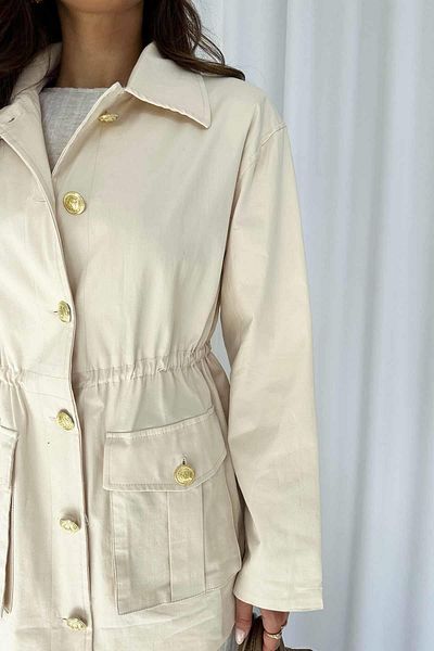 Mine Tan Butik Μπεζ γυναικείο μπουφάν - με επένδυση ώμου, επένδυση και ρυθμιζόμενη μέση