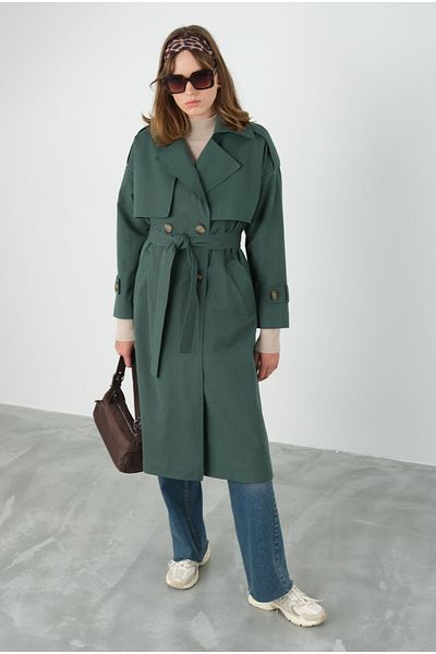 HEQA Emerald Classic Trench Coat - Windbreaker
