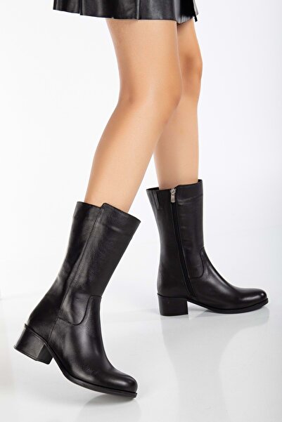 ANALİN SHOES حذاء نسائي أسود كلاسيكي بسحاب من الجلد الطبيعي