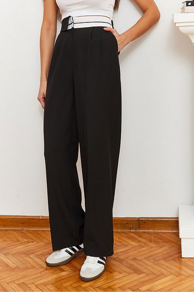 Bianco Lucci Women's Wide Leg Asymmetrical Waist Buttoned Palazzo Trousers 60361004