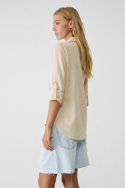 Stradivarius Loose linen-blend shirt with a pocket