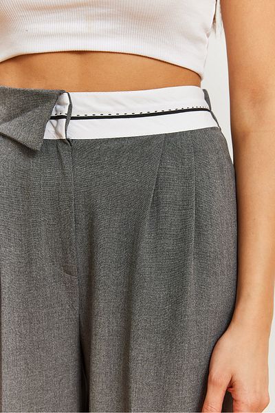 Bianco Lucci Damen-Palazzo-Hose mit weitem Bein, asymmetrischer Taille und Knöpfen 60361004