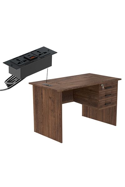 Mahmayi Brown MP1-HD-BRN-PM Writing Table with Power Module, Power Strip Desktop Socket Board