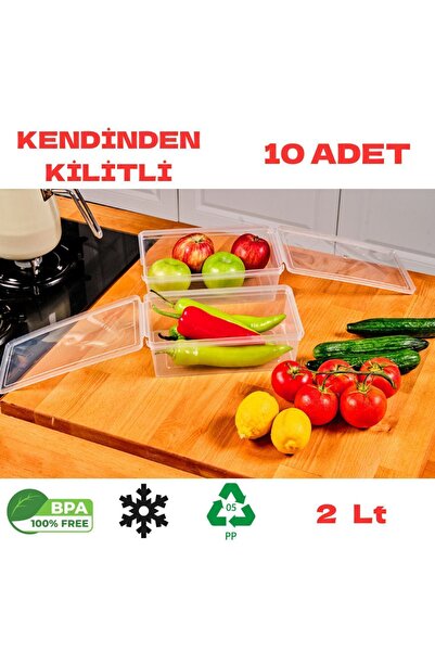 SUPERPUP Saklama Kabı 10 Adet 2 Lt Kilitli, Dondurucu,buzdolabı,erzak,oyuncak,yemek,kahve,malzeme Kutusu,gıda