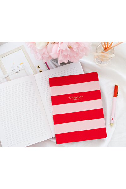 Chapters Cansav Notebook, Pink & Red Stripes