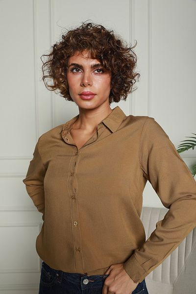 Butik Вискозна риза с цвят на млечен кафе (GML150041)