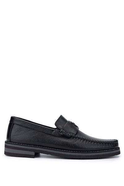 Tamer Tanca Men's Genuine Leather Black Leather Loafer Shoes