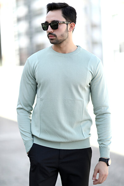 JB John Borners Light Green Men's Knitwear Sweater - Brass Knit, O Collar, Ri...