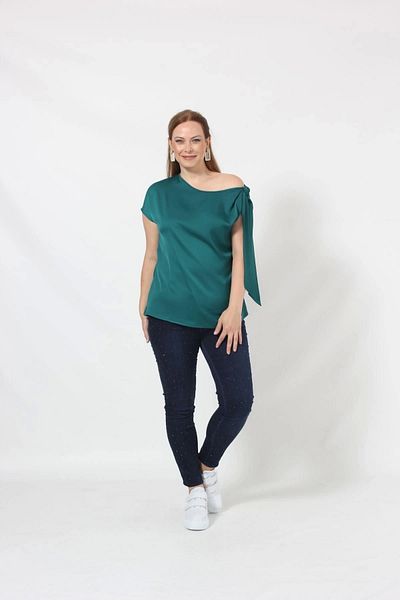 Moda Berray 3250Y Green Single Shoulder Blouse with Tie Detail
