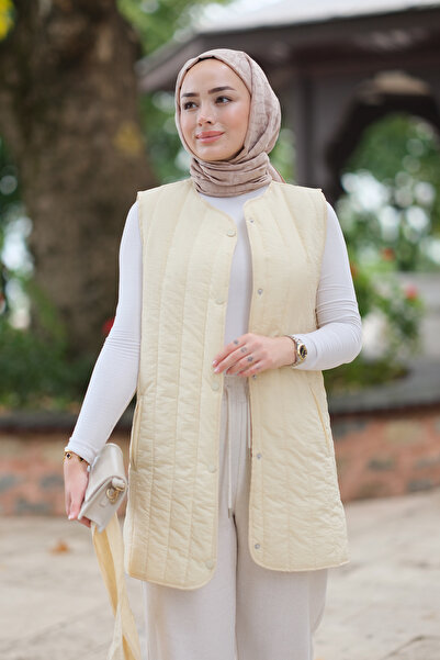 LOCCO Жіночий тонкий жилет з поясом, кремовий